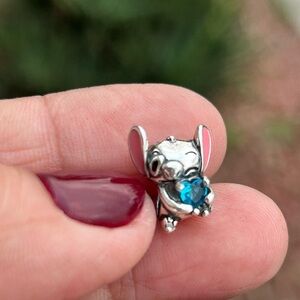 Stitch in Love Charm with Blue Heart - S925 Sterling Silver